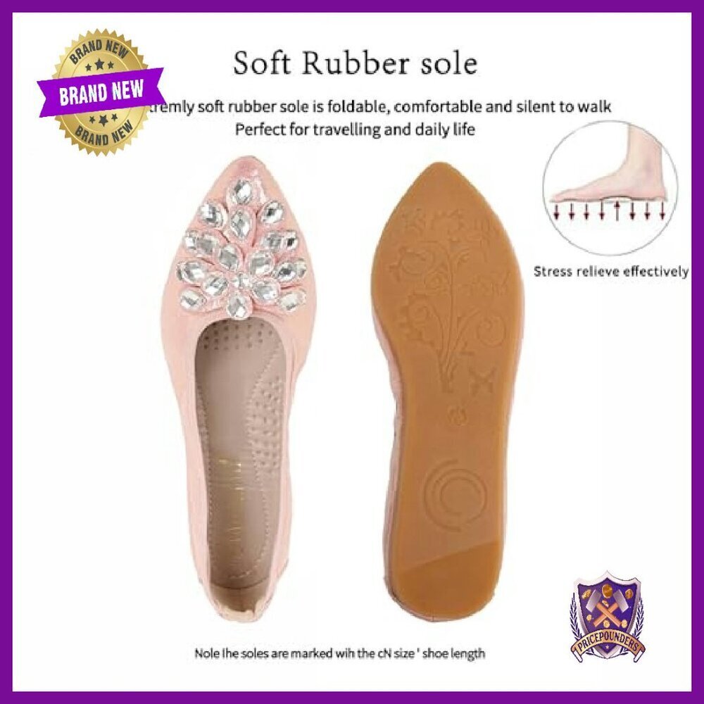 Foldable Rhinestone Ballet Flats Women's Slip-On Dressy Comfort Shoes - Picture 5 of 8